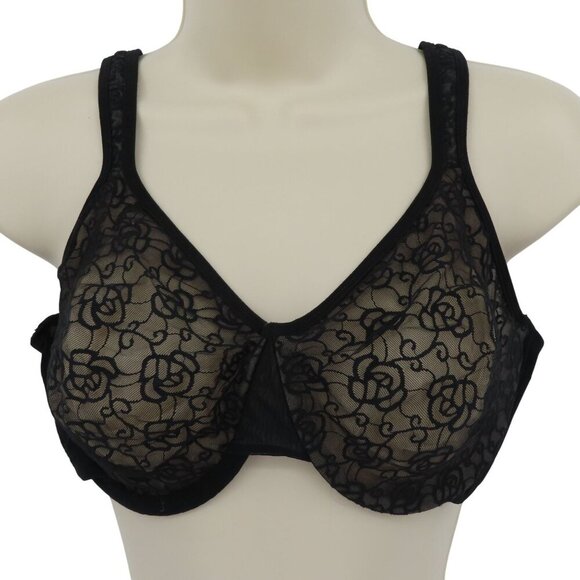 VTG Olga Christina 36DD Bra 55007 Black Floral Flower Lace Underwire Unlined - Picture 1 of 14
